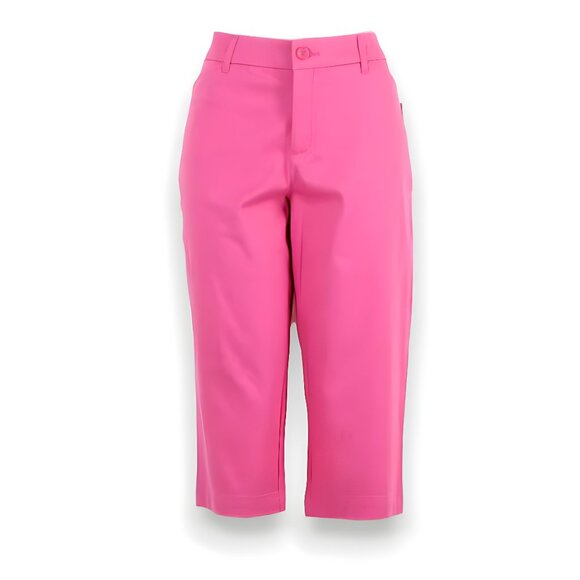 NWT St John Bay Pink Cotton Straight Flat Front Dress Capris Cropped Pants L 12 - Picture 2 of 6